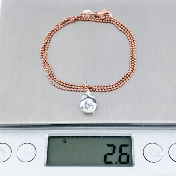 Vintage Sterling Silver Rose Gold Tone Howlite Teardrop Pendant Necklace 17.5" - Picture 4 of 4